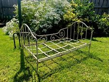 ANTIQUE FRENCH BED PETITE CREAM METAL DAY BED CASTORS GARDEN SHOP DISPLAY PROP