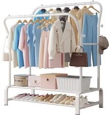 SMILOVII Heavy Duty Clothes Rail with Metal Double Coat Stand Rack White