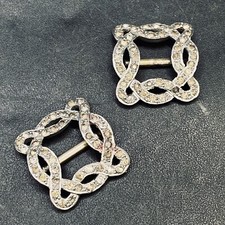 Ribbon Buckles Antique Pair Inset Sparkle Stones Hobby Craft Dress Celtic Design