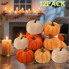 12Pcs Fall Artificial Pumpkins, 2 Sizes Fake Velvet Pumpkin Small Foam Pumpkin