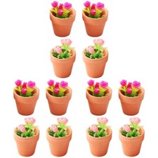 3 PCS Tiny Bonsai Ornament Rose Green Plant Potted Decor Doll House