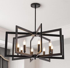 Large Farmhouse Vintage Stlye 8-Bulb Geometric Chandelier - Black (CHLR52)