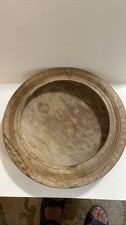 Vintage Hand Turned Wooden Fruit Salad Bowl Rustic Carved Wood Display