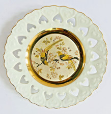 Vintage Chokin Plate Japan | Reticulated Heart Rim | 24k Gold Lovebirds | VGC