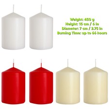 Pillar Candles, Pack of 2, Unscented, Long Burning Time, 15 x 7 cm / 6 x 2.75 in