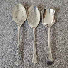 3 Vintage Ornate Silver Plated Jam & Sugar Spoons 14.5 - 16cm inc Walker & Hall 