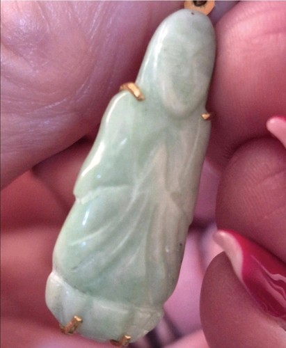 Green carved jade pendant - green,