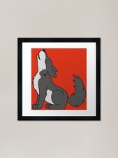 Gray Howling Wolf Pup Framed