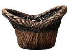 Oblong Bamboo Wicker Basket Brown Lacquered Twisted Twig Storage Laundry Basket