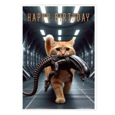 Jones the Cat with an Alien in his Mouth Jonesy Birthday Card Xenomorph Movie A5