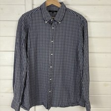 JAEGER Shirt Mens Size XL Blue White Check Seersucker Long Sleeve Cotton