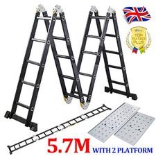 5.7M Aluminium Folding Ladder Multi Position & 2Scaffold Working Platform 14 in1