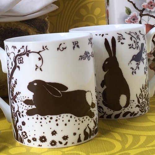 Rabbit mugs playful bunnys - mugs,