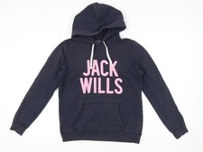 Jack Wills Womens Blue Hoodie Size 12 Pullover Logo Fleece