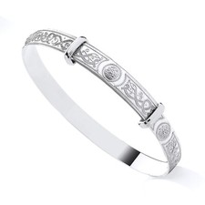 925 Sterling Silver Irish Celtic Patterned Expanding Baby Bangle 4mm For Boy's &