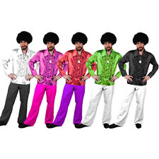 MENS 1970'S DISCO RUFFLE SHIRTS FLARES ADULTS FANCY DRESS COSTUME 70S FRILLY TOP
