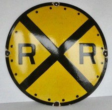 Large Vintage American Railroad Crossing Enamel Sign Railway Road Sign