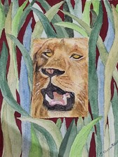 Lion - Original Watercolour Signed By Ellen Carruthers