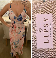 Lipsy Pink Floral Wrap Maxi Dress 10 Ruffle Party Wedding Summer Holiday Dip hem