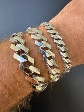 Monaco Prong Cuban Link Bracelet Hollow Rhodium Real 925 Silver 9-13mm ITALY