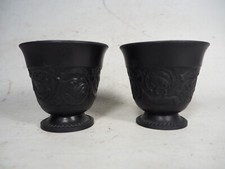 2 x Antique? Wedgwood Black Small Vases Thistle Pattern