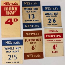 6 X NESTLE'S Shop Display Cards MILKY BAR WHOLE NUT MILK BLOCK FRUITIPS TOFFEES