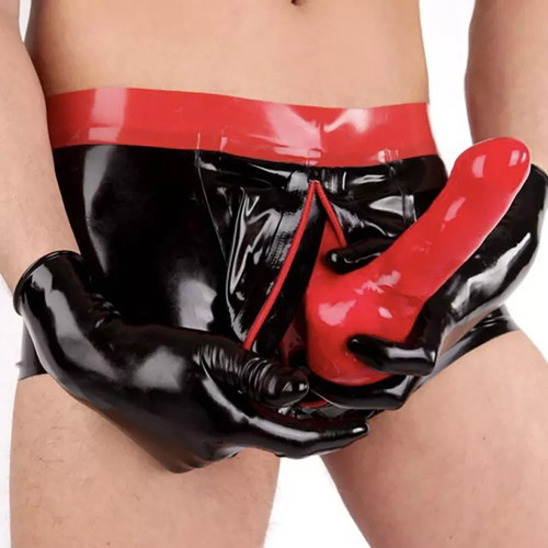 Latex shorts with crotch zip - latex,