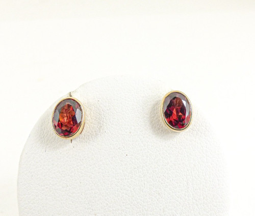 9ct gold garnet stud - gold, earrings