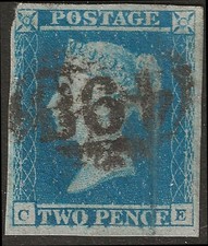 GB QV 1849 Two Penny Blue -
