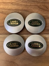 Set of 4 LAND ROVER 63MM GREEN AND GOLD ALLOY WHEEL CENTRE CAPS
