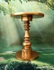 STUNNING TALL 10 " GOLD PAINTED HAND MADE  WOODEN PEDESTAL WEDDING CAKE STAND