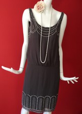 Warehouse Grey Embellished Flapper 1920s Gatsby Charleston Dress Size 10