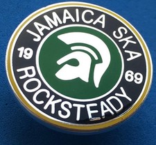 SKA REGGAE SKINHEAD BADGE - 1969 REGGAE JAMAICA TROJAN - SILVER PLATE