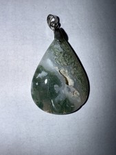 Moss Agate Crystal Pendant Gemstone With Druzy Pocket Stunning Detail