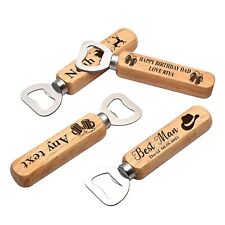 Personalised Wooden Bottle Opener Any Text You require,present,secret Santa Etc