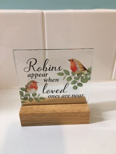 Robins appear glass plaque - plaque, on
