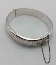 Vintage Sterling Silver Hinged Opening Bangle Bracelet Chester Hallmark 1957