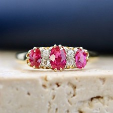 18ct Yellow Gold Ruby and Diamond Ring, Size M½