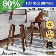 ALFORDSON 2x Swivel Bar Stools Eden Kitchen Dining Chair Wooden LIGHT GREY
