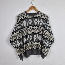 Vintage Tabi Jumper Womens Large Grey Fair Isle Navajo Southwestern Knit Sweater