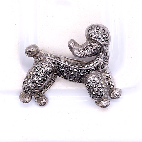 Marcasite poodle brooch art - brooch,