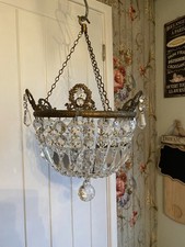 SPARKLING  ANTIQUE LEAD CRYSTAL AND GILT BRASS LEAD CRYSTAL BASKET CHANDELIER