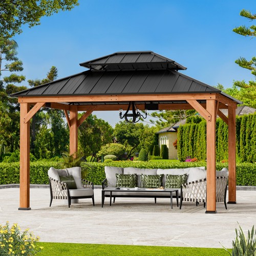 Cedar wood hardtop gazebo - cedar,