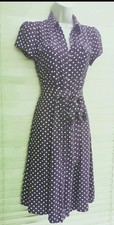 Vintage WW2 1940s Inspired brown polka-dot button through tea dress Size 10 