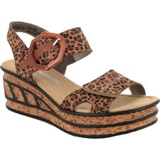 Rieker Womens Ladies 68176 Animal Print Slingback Wedge Comfort Sandals Size UK 