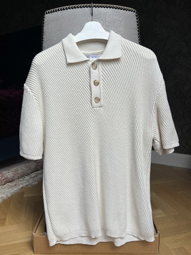 Zara cream knitted polo shirt - polo,