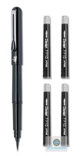 Pentel Pocket Brush Pen Black Barrel with 4 Black Cartridge Refills
