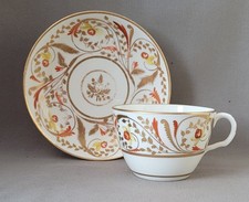 ANTIQUE STAFFORDSHIRE HAND PAINTED RED & YELLOWS FLOWERS CUP & SAUCER C1810-20
