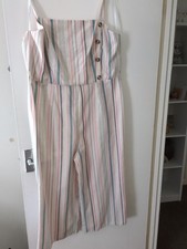 (131)Women's Striped Summer Jumpsuit Size 18 Primark Zipped Back Wide Leg
