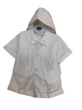 Baby Boy Christening Suit 4 pieces Outfit White Cross & Dove Waistcoat Short 0-6